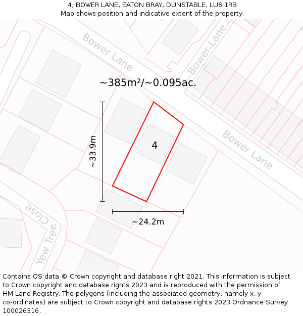 4, BOWER LANE, EATON BRAY, DUNSTABLE, LU6 1RB: Plot and title map