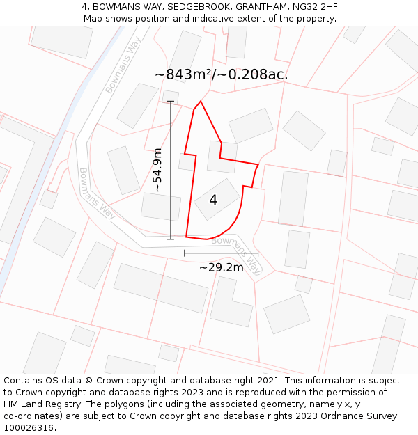 4, BOWMANS WAY, SEDGEBROOK, GRANTHAM, NG32 2HF: Plot and title map