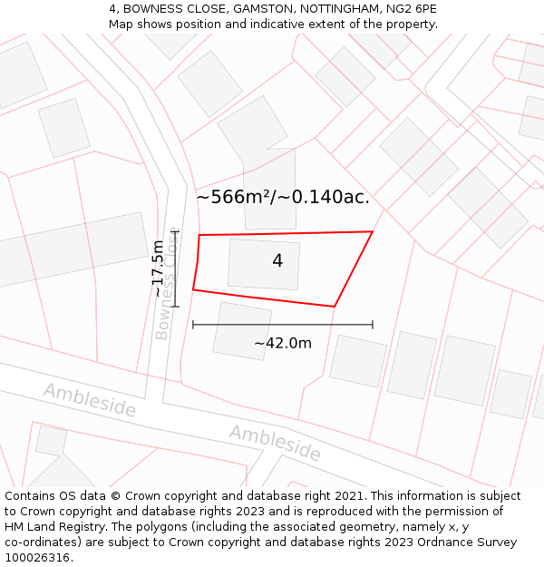 4, BOWNESS CLOSE, GAMSTON, NOTTINGHAM, NG2 6PE: Plot and title map