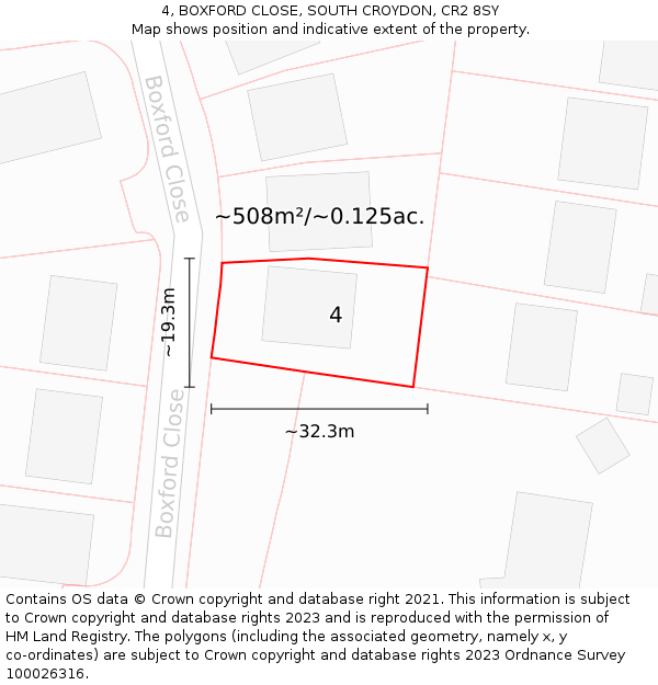 4, BOXFORD CLOSE, SOUTH CROYDON, CR2 8SY: Plot and title map