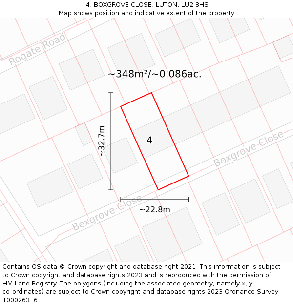 4, BOXGROVE CLOSE, LUTON, LU2 8HS: Plot and title map