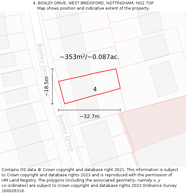 4, BOXLEY DRIVE, WEST BRIDGFORD, NOTTINGHAM, NG2 7GP: Plot and title map