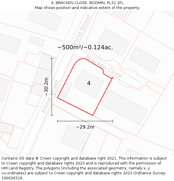 4, BRACKEN CLOSE, BODMIN, PL31 2FL: Plot and title map