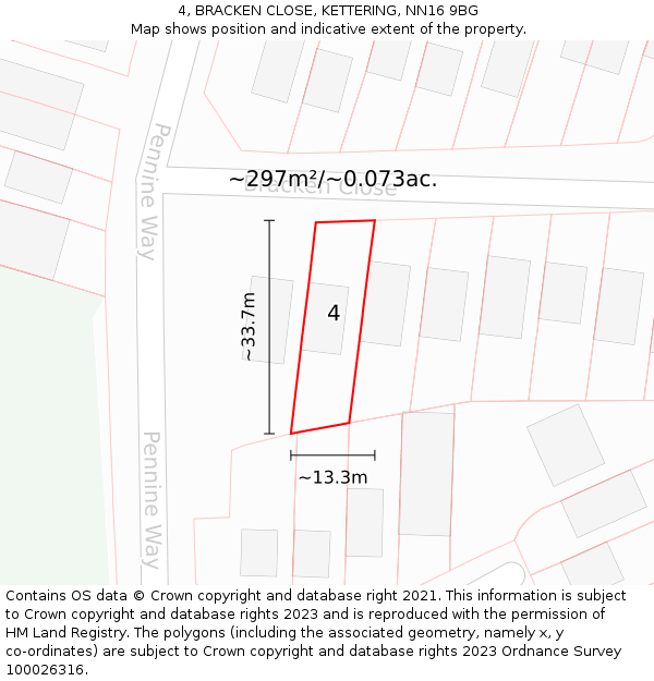 4, BRACKEN CLOSE, KETTERING, NN16 9BG: Plot and title map