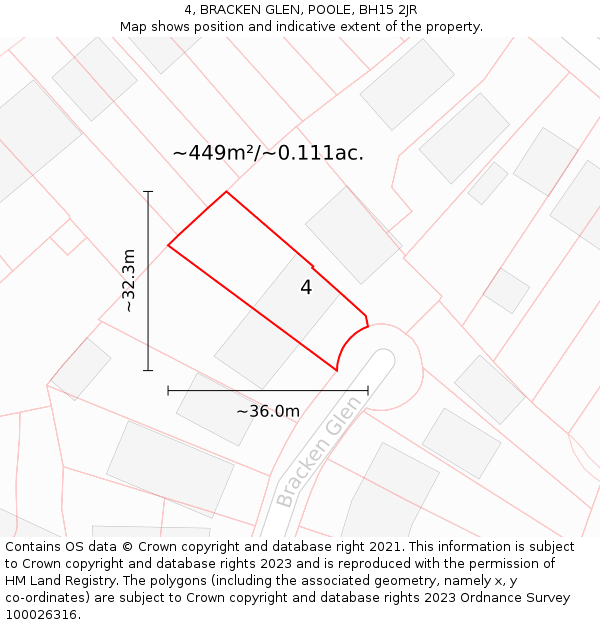 4, BRACKEN GLEN, POOLE, BH15 2JR: Plot and title map