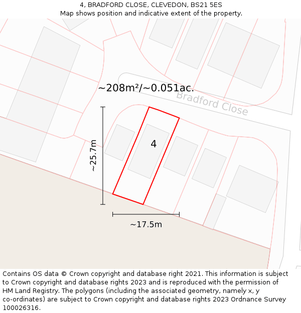 4, BRADFORD CLOSE, CLEVEDON, BS21 5ES: Plot and title map