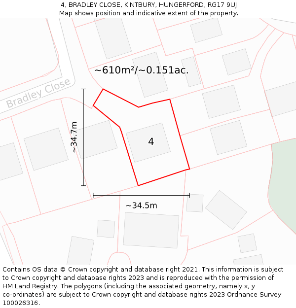 4, BRADLEY CLOSE, KINTBURY, HUNGERFORD, RG17 9UJ: Plot and title map