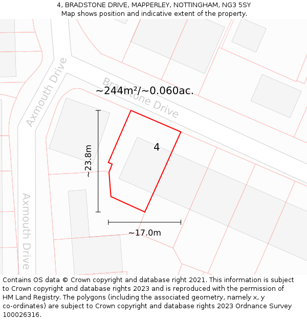 4, BRADSTONE DRIVE, MAPPERLEY, NOTTINGHAM, NG3 5SY: Plot and title map