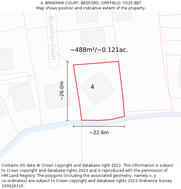 4, BRAEMAR COURT, BEEFORD, DRIFFIELD, YO25 8BT: Plot and title map