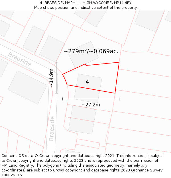 4, BRAESIDE, NAPHILL, HIGH WYCOMBE, HP14 4RY: Plot and title map