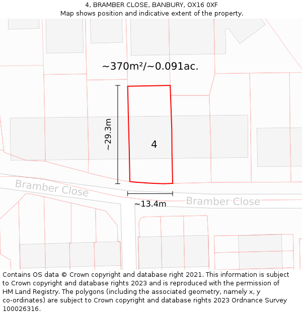 4, BRAMBER CLOSE, BANBURY, OX16 0XF: Plot and title map