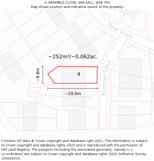 4, BRAMBLE CLOSE, WALSALL, WS8 7EH: Plot and title map