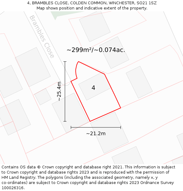 4, BRAMBLES CLOSE, COLDEN COMMON, WINCHESTER, SO21 1SZ: Plot and title map