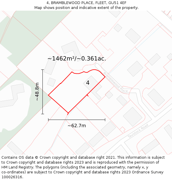 4, BRAMBLEWOOD PLACE, FLEET, GU51 4EF: Plot and title map