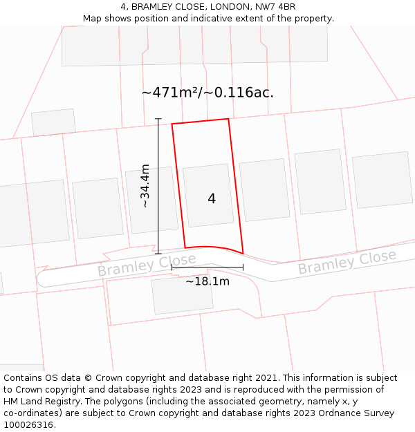 4, BRAMLEY CLOSE, LONDON, NW7 4BR: Plot and title map