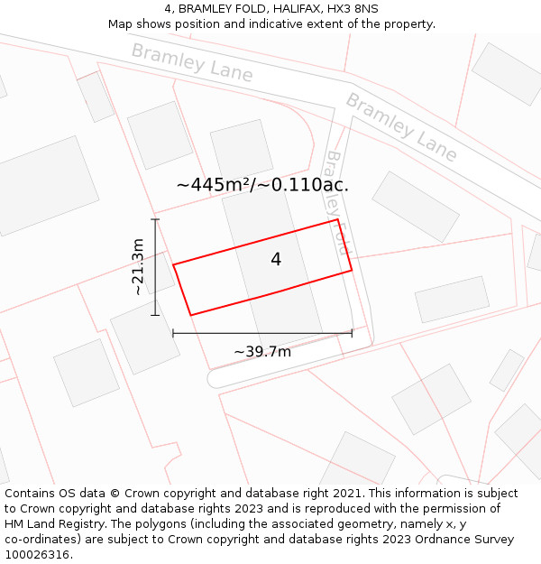 4, BRAMLEY FOLD, HALIFAX, HX3 8NS: Plot and title map