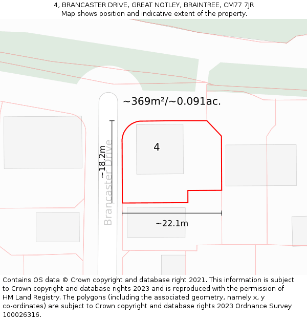 4, BRANCASTER DRIVE, GREAT NOTLEY, BRAINTREE, CM77 7JR: Plot and title map