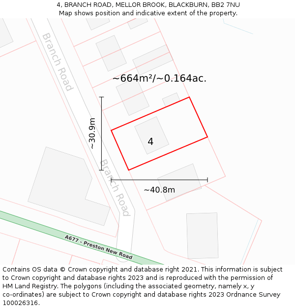 4, BRANCH ROAD, MELLOR BROOK, BLACKBURN, BB2 7NU: Plot and title map