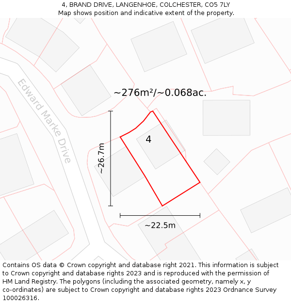 4, BRAND DRIVE, LANGENHOE, COLCHESTER, CO5 7LY: Plot and title map