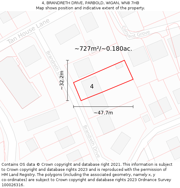 4, BRANDRETH DRIVE, PARBOLD, WIGAN, WN8 7HB: Plot and title map