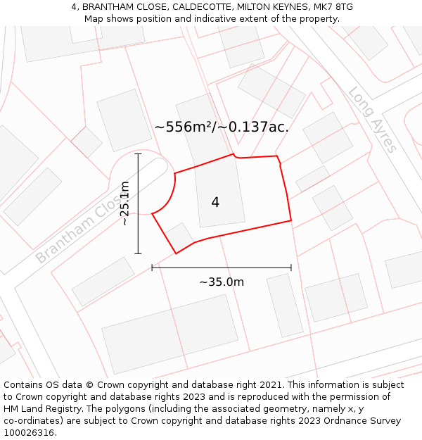 4, BRANTHAM CLOSE, CALDECOTTE, MILTON KEYNES, MK7 8TG: Plot and title map