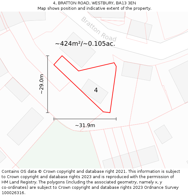 4, BRATTON ROAD, WESTBURY, BA13 3EN: Plot and title map