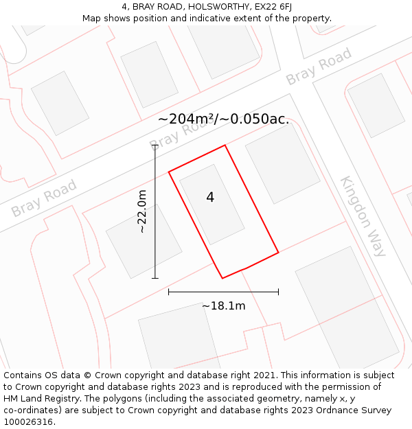 4, BRAY ROAD, HOLSWORTHY, EX22 6FJ: Plot and title map