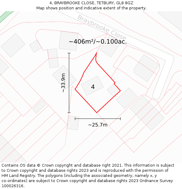 4, BRAYBROOKE CLOSE, TETBURY, GL8 8GZ: Plot and title map