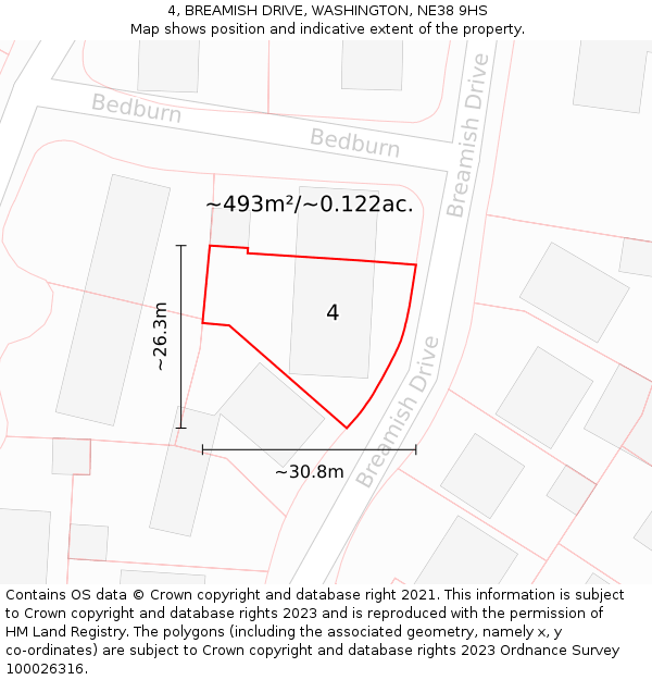 4, BREAMISH DRIVE, WASHINGTON, NE38 9HS: Plot and title map