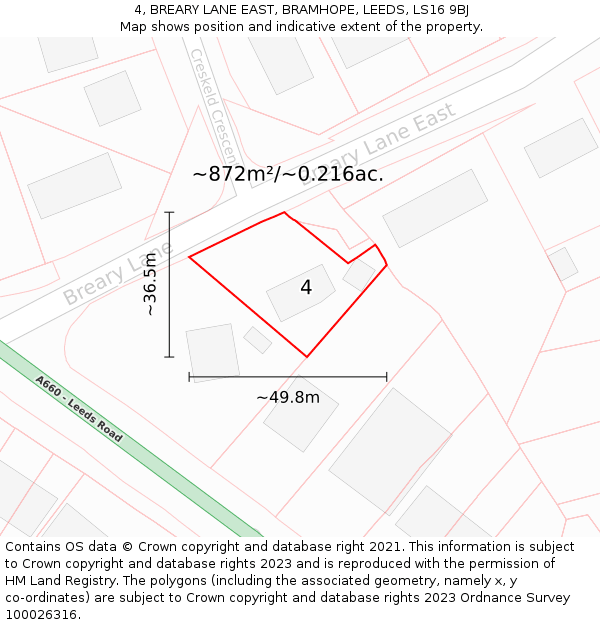 4, BREARY LANE EAST, BRAMHOPE, LEEDS, LS16 9BJ: Plot and title map