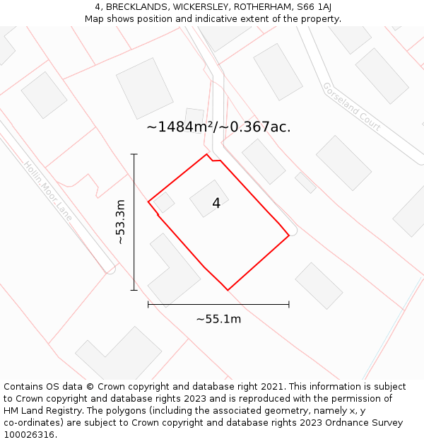 4, BRECKLANDS, WICKERSLEY, ROTHERHAM, S66 1AJ: Plot and title map