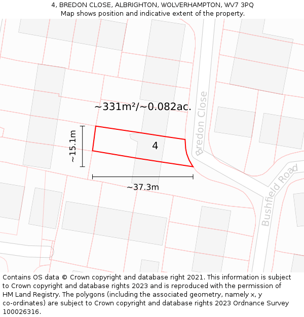 4, BREDON CLOSE, ALBRIGHTON, WOLVERHAMPTON, WV7 3PQ: Plot and title map