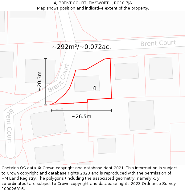 4, BRENT COURT, EMSWORTH, PO10 7JA: Plot and title map