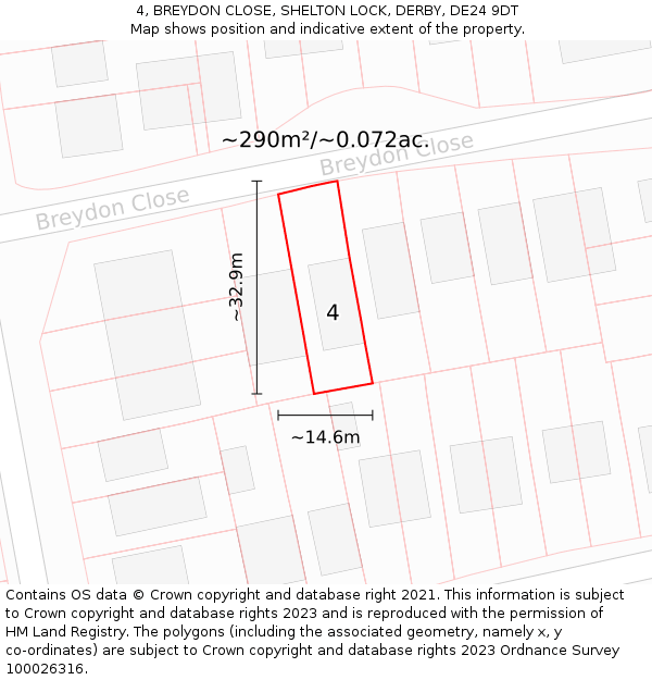 4, BREYDON CLOSE, SHELTON LOCK, DERBY, DE24 9DT: Plot and title map