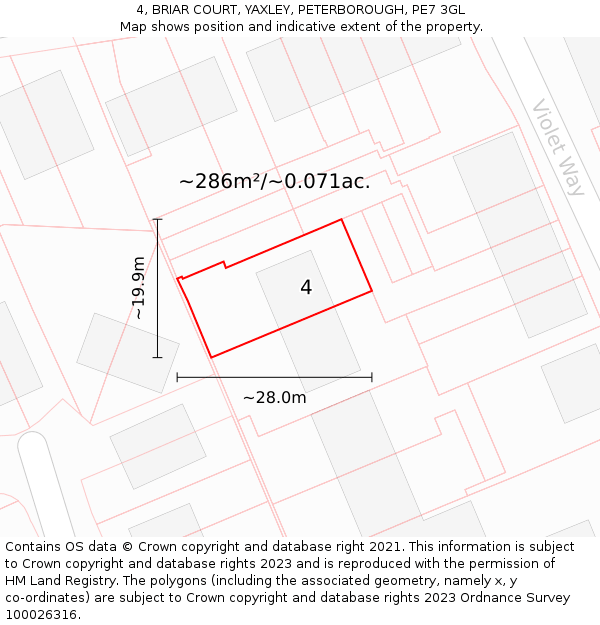 4, BRIAR COURT, YAXLEY, PETERBOROUGH, PE7 3GL: Plot and title map