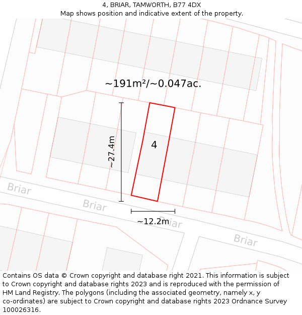 4, BRIAR, TAMWORTH, B77 4DX: Plot and title map