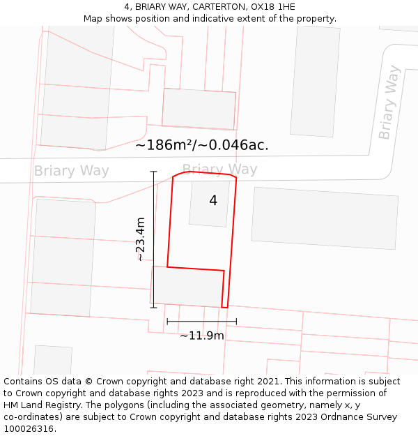 4, BRIARY WAY, CARTERTON, OX18 1HE: Plot and title map