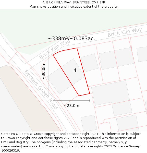 4, BRICK KILN WAY, BRAINTREE, CM7 3FP: Plot and title map