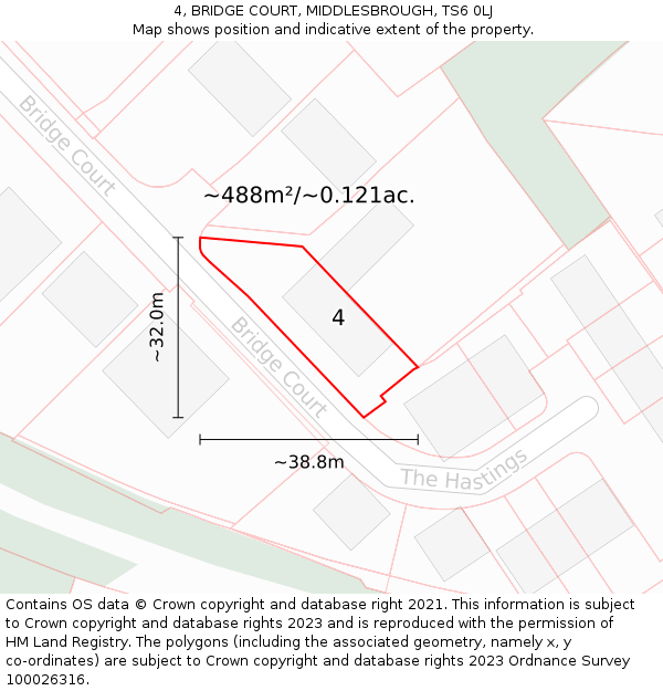 4, BRIDGE COURT, MIDDLESBROUGH, TS6 0LJ: Plot and title map