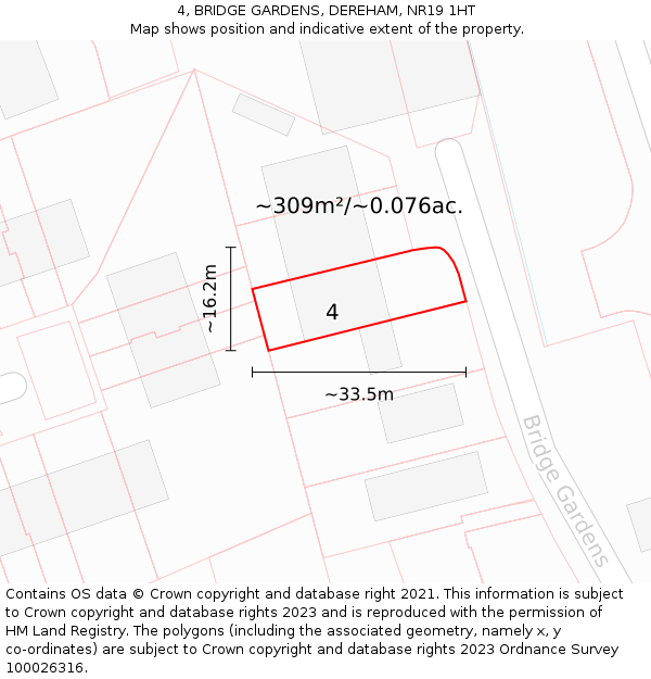 4, BRIDGE GARDENS, DEREHAM, NR19 1HT: Plot and title map