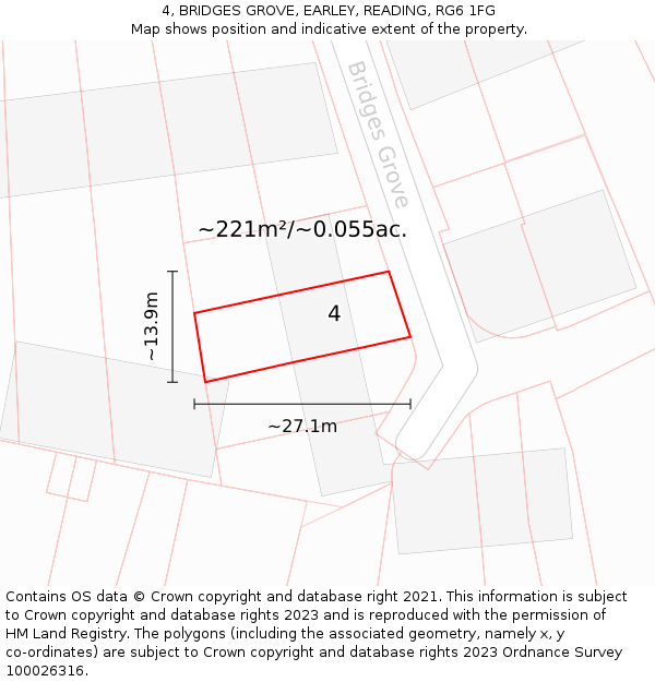 4, BRIDGES GROVE, EARLEY, READING, RG6 1FG: Plot and title map