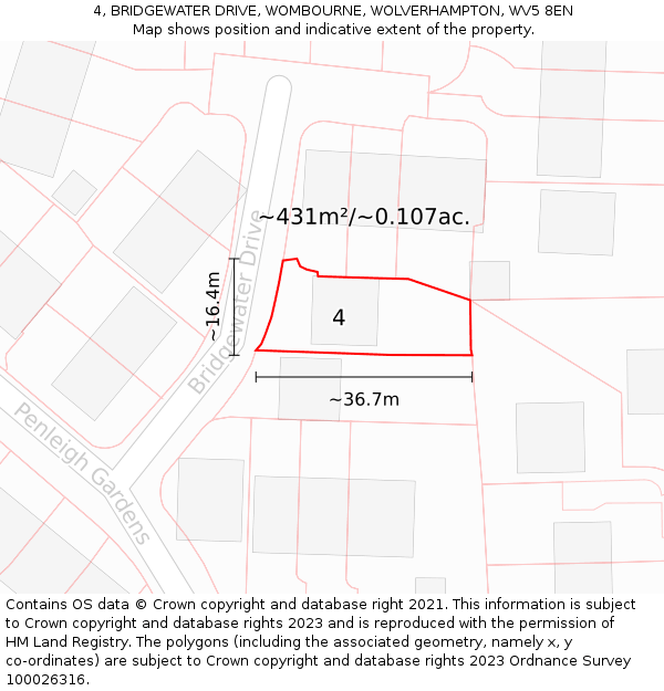 4, BRIDGEWATER DRIVE, WOMBOURNE, WOLVERHAMPTON, WV5 8EN: Plot and title map