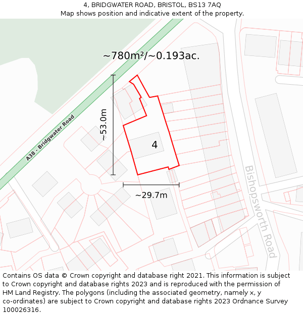 4, BRIDGWATER ROAD, BRISTOL, BS13 7AQ: Plot and title map