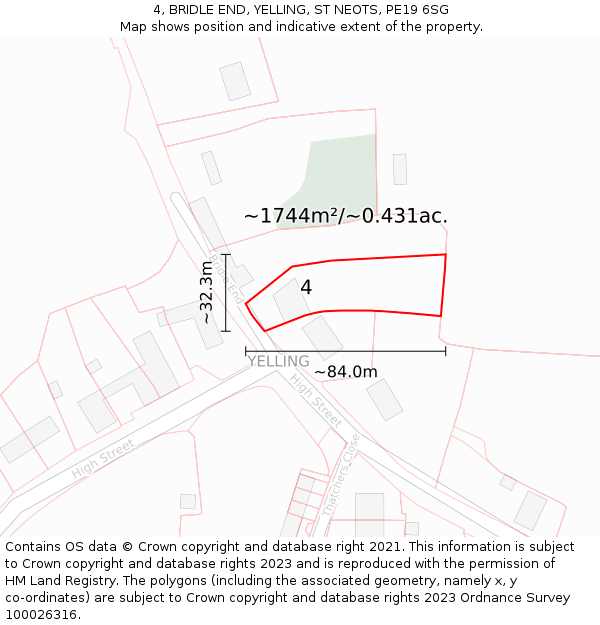 4, BRIDLE END, YELLING, ST NEOTS, PE19 6SG: Plot and title map