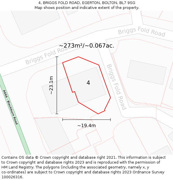 4, BRIGGS FOLD ROAD, EGERTON, BOLTON, BL7 9SG: Plot and title map