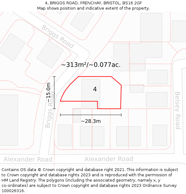 4, BRIGGS ROAD, FRENCHAY, BRISTOL, BS16 2GF: Plot and title map