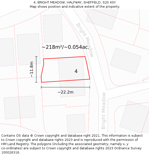 4, BRIGHT MEADOW, HALFWAY, SHEFFIELD, S20 4SY: Plot and title map