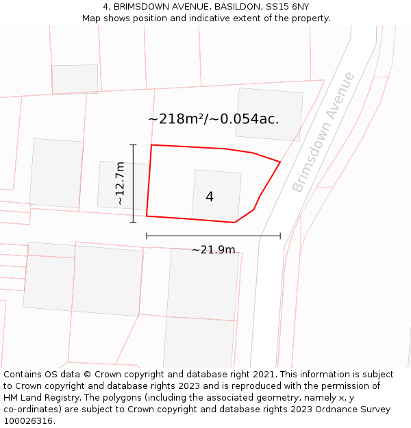 4, BRIMSDOWN AVENUE, BASILDON, SS15 6NY: Plot and title map