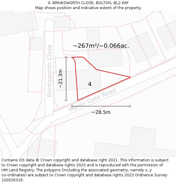 4, BRINKSWORTH CLOSE, BOLTON, BL2 6AF: Plot and title map