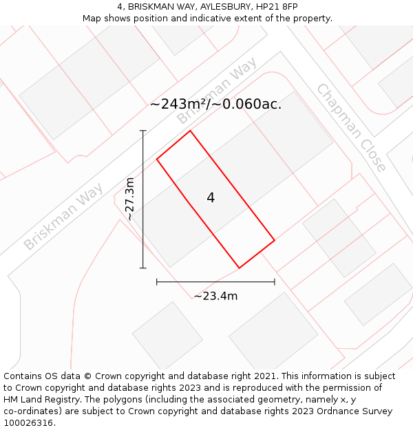 4, BRISKMAN WAY, AYLESBURY, HP21 8FP: Plot and title map